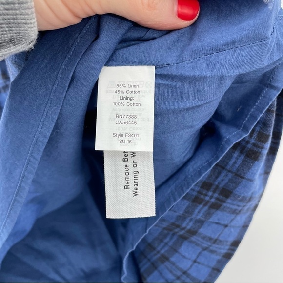 MADEWELL Plaid Off the Shoulder Dress Blue Black Sheath Dress with Pockets - Picture 6 of 9